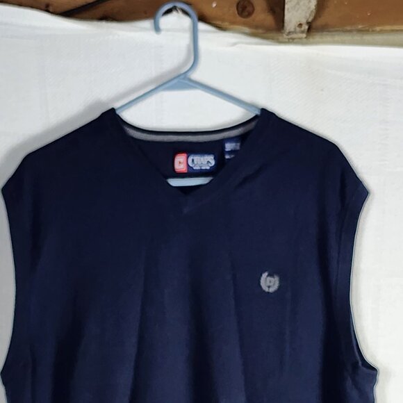 Chaps Navy Blue Grey Logo 100 Cotton V-Neck Sleeveless Sweater Vest Size XXL - Picture 2 of 16